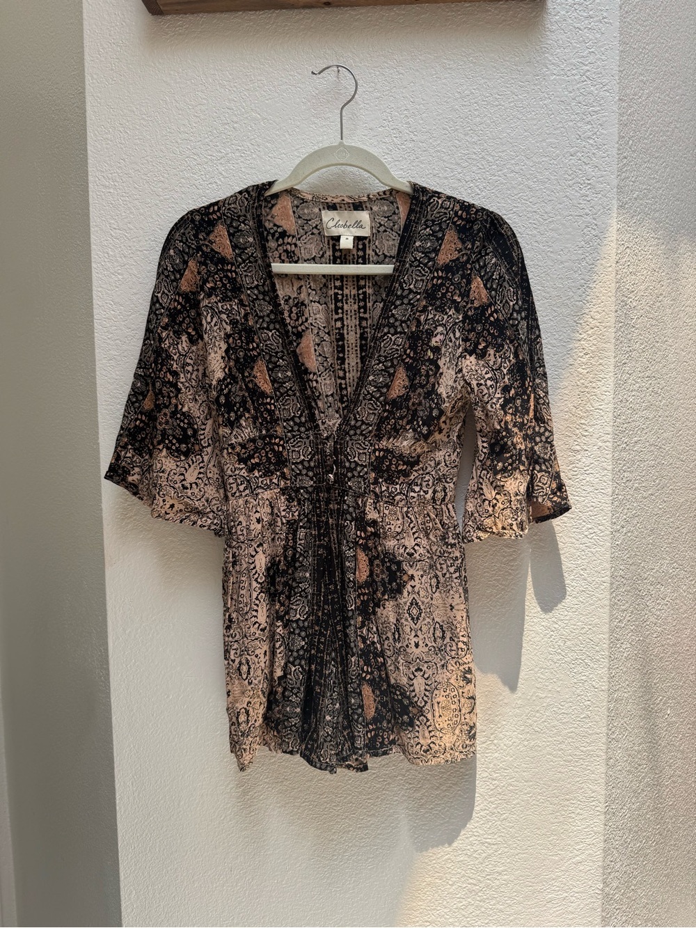 Cleobella Black & Blush Boho Print V-Neck Romper
